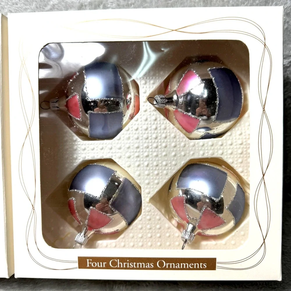 Vintage Target Glass Ornaments 8 – Retro Silver Pink Lavender‎ Geometric Design